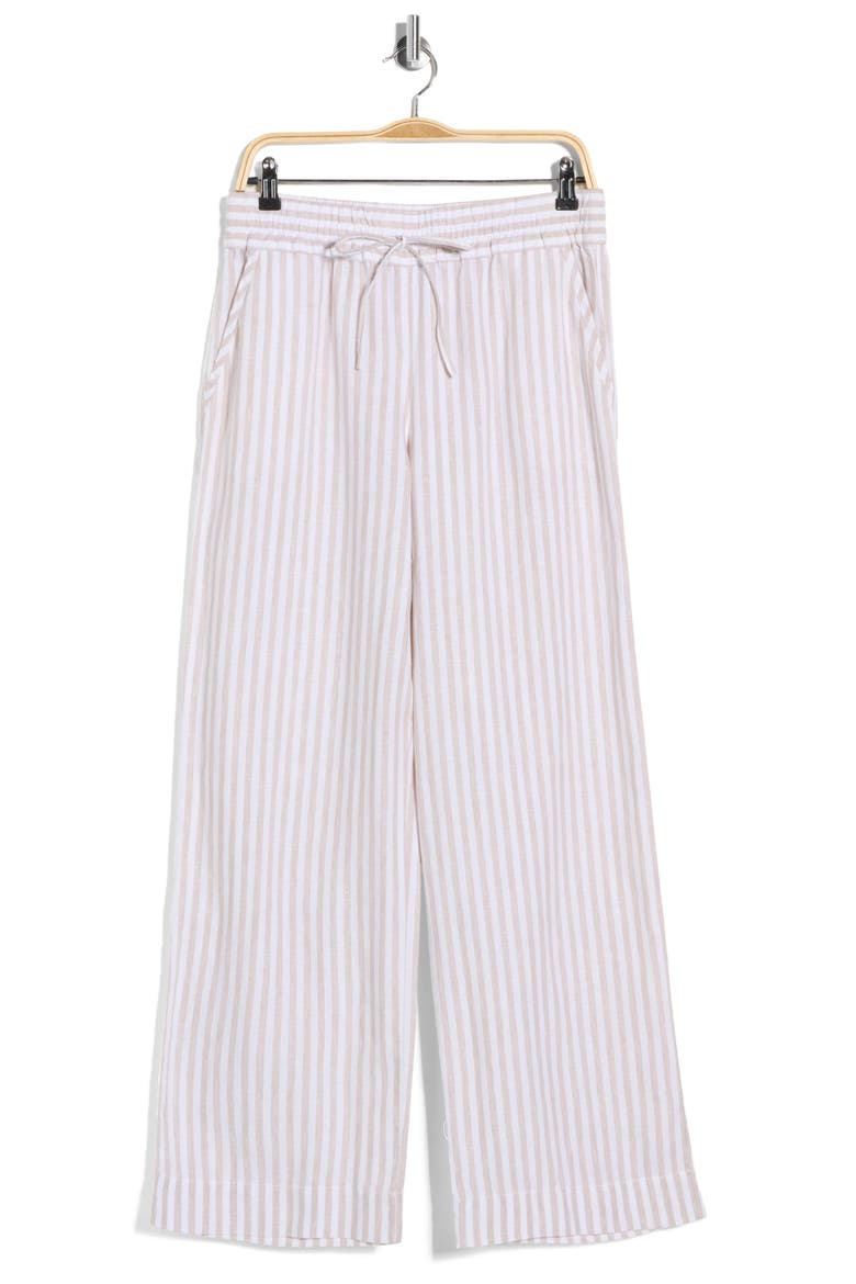 Cabana Stripe Wide Leg Linen Drawstring Pants, Alternate, color, COFFEE BREAK
