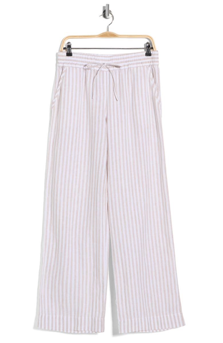 Tommy Bahama Cabana Stripe Wide Leg Linen Drawstring Pants, Main, color, Coffee Break