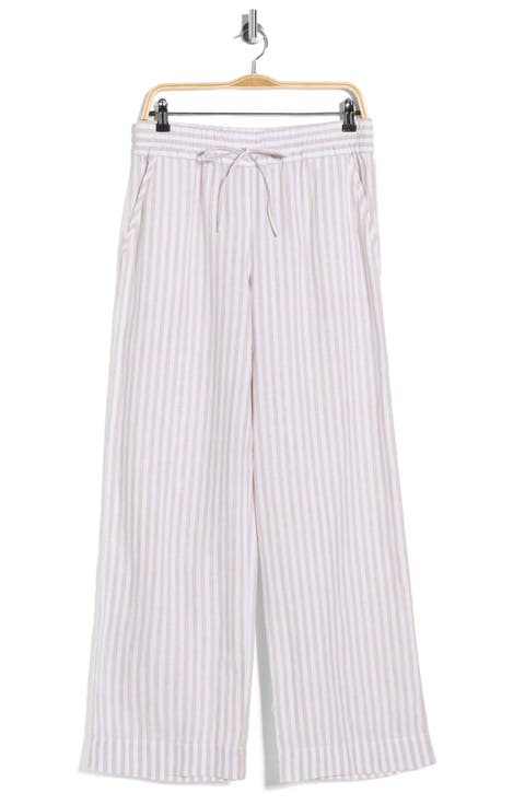 Cabana Stripe Wide Leg Linen Drawstring Pants