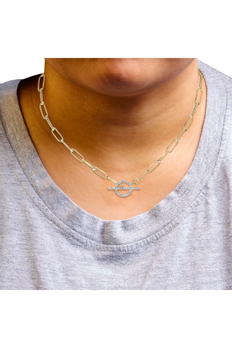 14KT Yellow Gold 1/4 Cttw Diamond Toggle Clasp Paperclip Link Necklace, Alternate, color, Yellow
