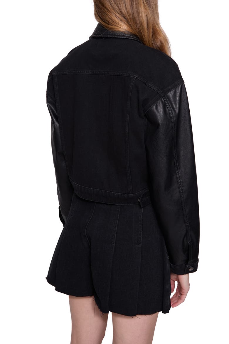 Poppy Crop Denim & Leather Jacket, Alternate, color, CARBON WASH