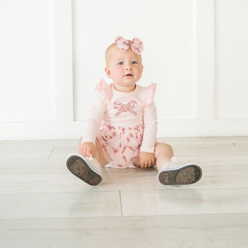Sweet Wink Candy Cane Confetti Christmas Long Sleeve Tutu Bodysuit In Pink