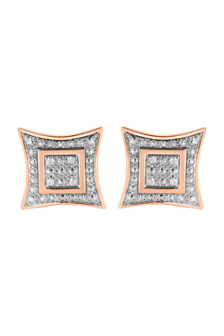 Silver Diamond Accent 4-Stone Four Pointed Star Shaped Halo-Style Stud Earrings, Alternate, color, Rose