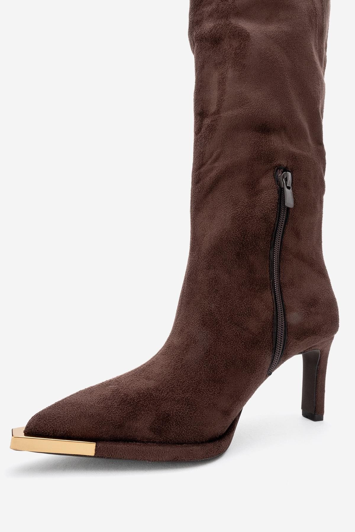 Prologue Shoes Vody Over The Knee Zip Stiletto Boot, Alternate, color, Brown Suede Faux Leather