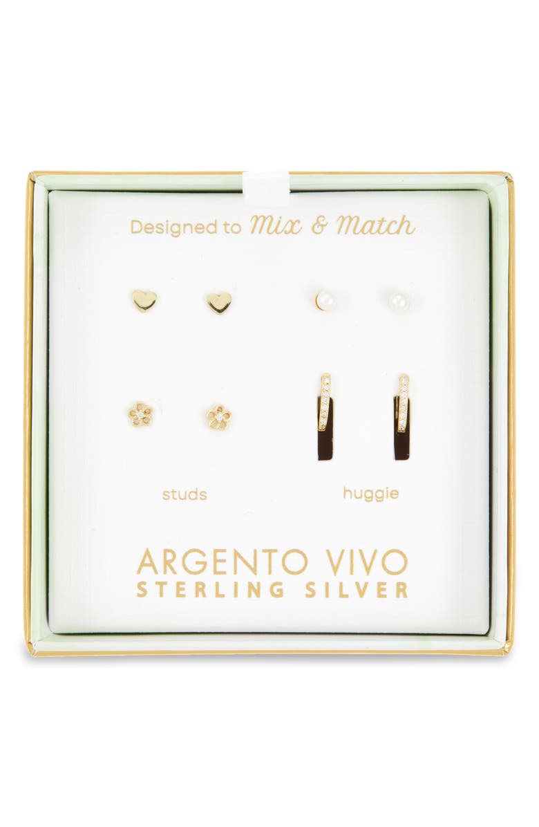 ARGENTO VIVO Pack of Four Spring Assorted Stud & Hoop Earrings, Main, color, Gold