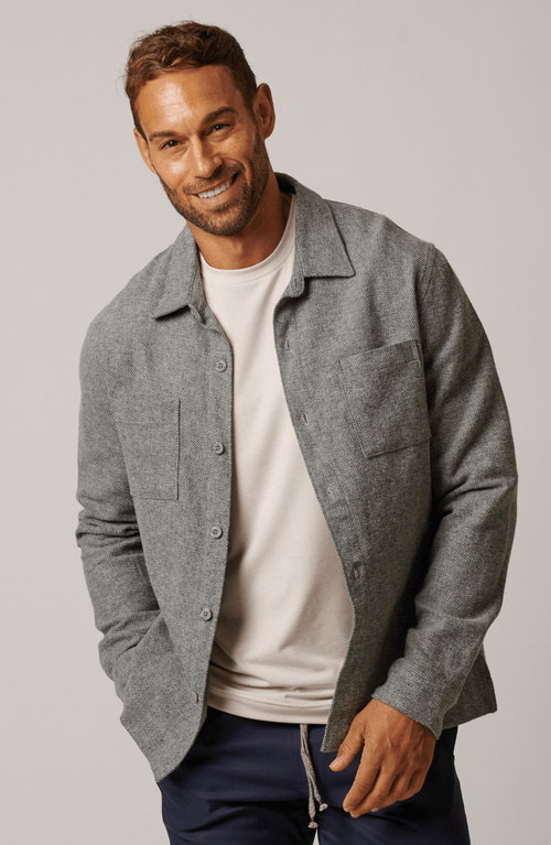 Leisure Lab Cotton Tweed Button Up In Gray