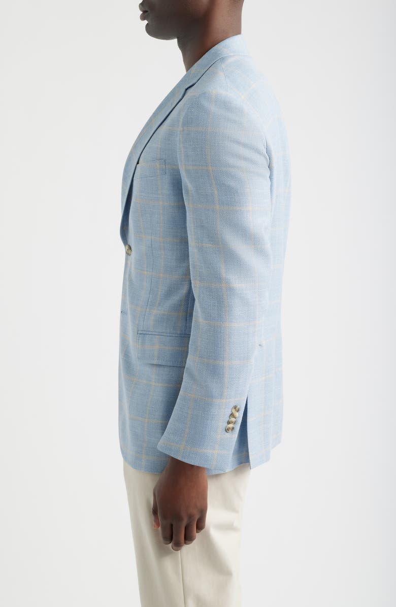 Peter Millar Hyperlight Soft Light Blue Windowpane Check Slub Wool & Silk Blend Sport Coat, Alternate, color, Light Blue
