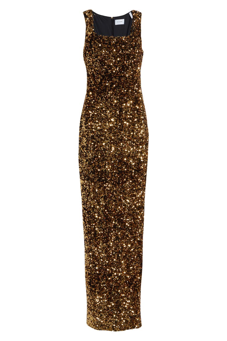 Pailette Embroidered Column Gown, Alternate, color, GOLD METALLIC