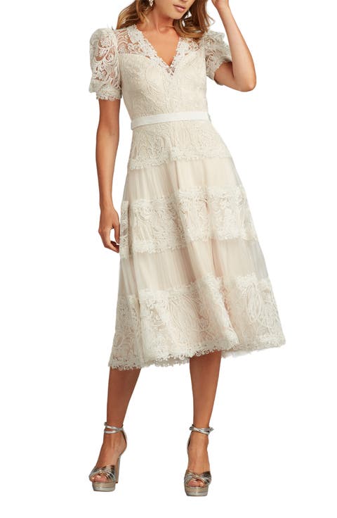 Embroidered Lace Tiered Midi Dress