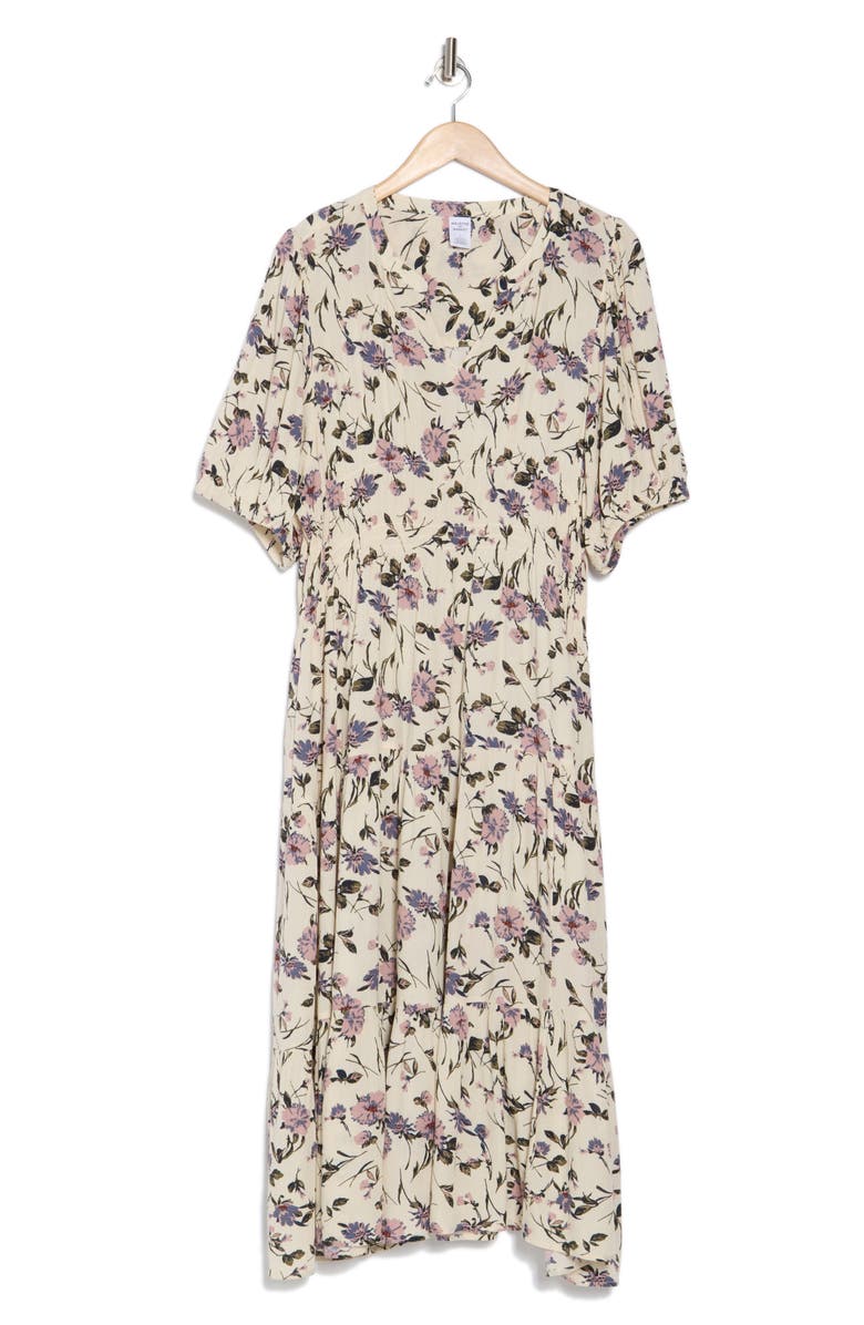 Melrose and Market Crinkle Midi Dress, Alternate, color, Ivory- Blue Prim Bloom
