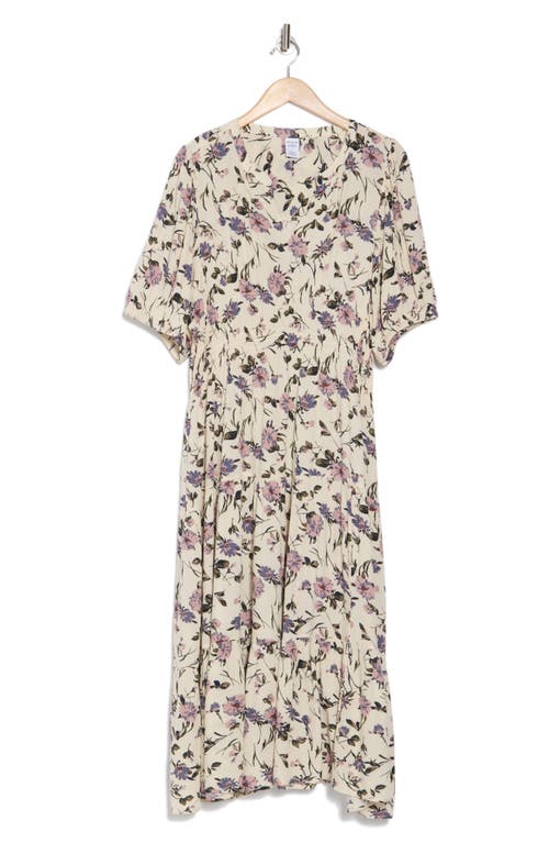 Melrose And Market Crinkle Midi Dress In Ivory- Blue Prim Bloom
