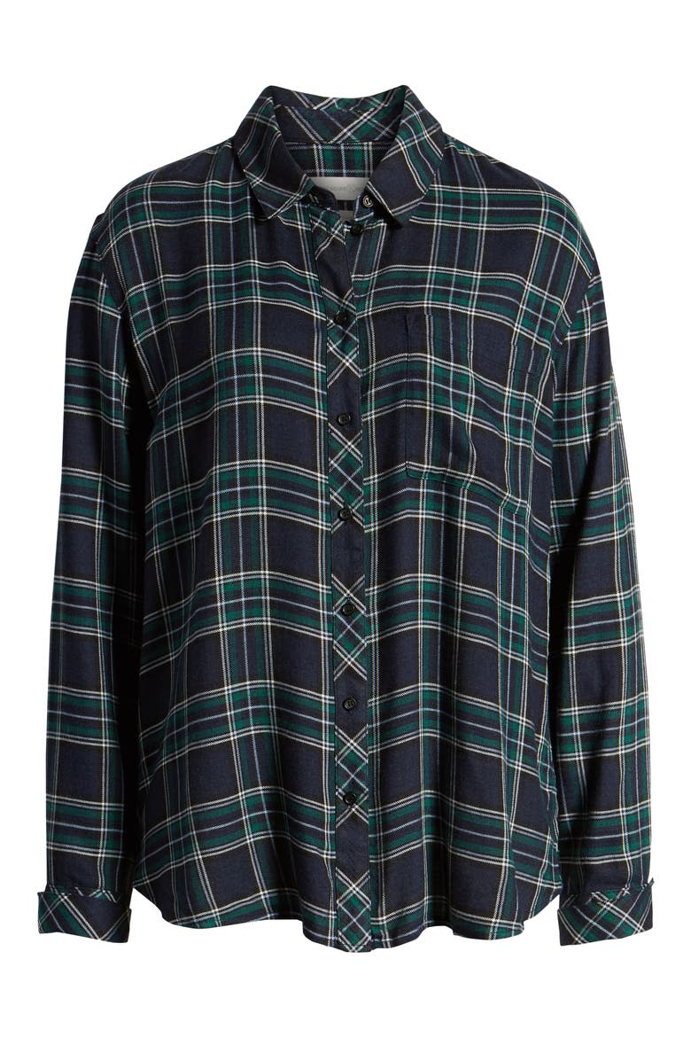 Plaid Boyfriend Shirt, Alternate, color, NAVY POP TARTAN