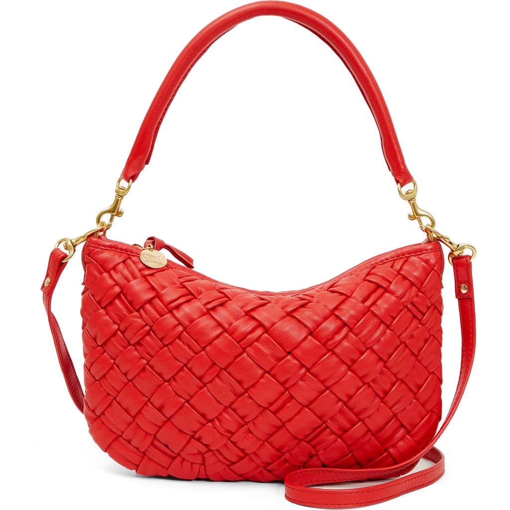 Shop Clare V . Petit Moyen Woven Leather Messenger Bag In Rossa