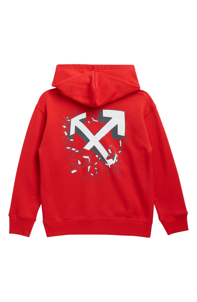 Off-White Kids' Broken Arrow Graphic Hoodie, Alternate, color, High Risk Red