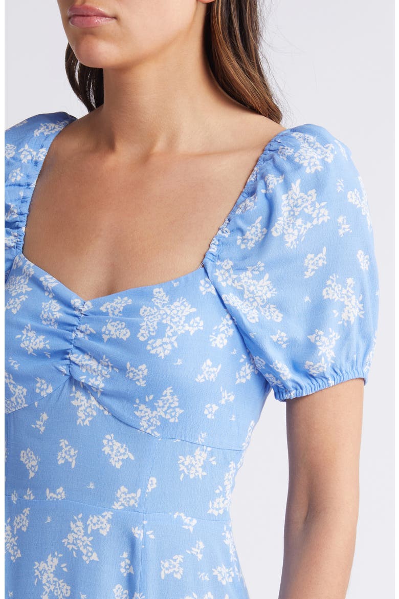 Floral Puff Sleeve Midi Dress, Alternate, color, BLUE LIGHT