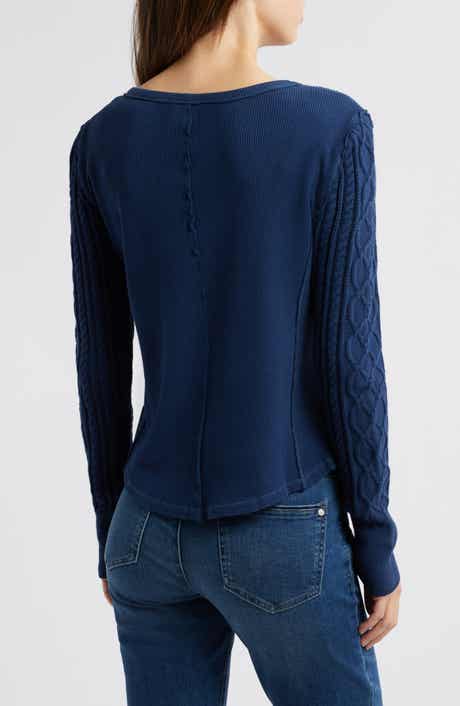 Lucky Brand Textured Sleeve Mixed Media Henley