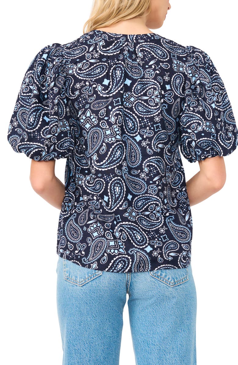 Vince Camuto Paisley Puff Sleeve Organdy Top, Alternate, color, Classic Navy