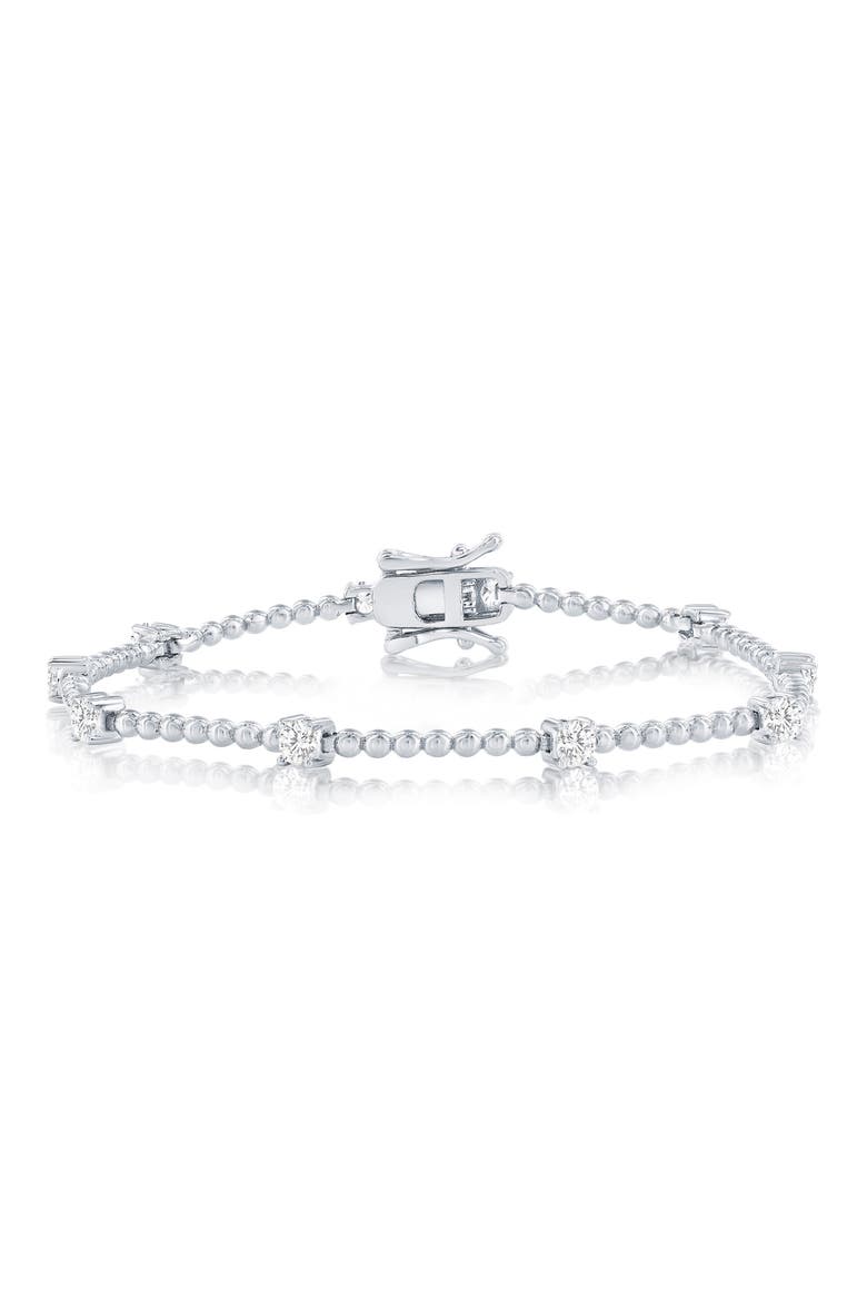 Round Cubic Zirconia Beaded Bracelet, Main, color, SILVER