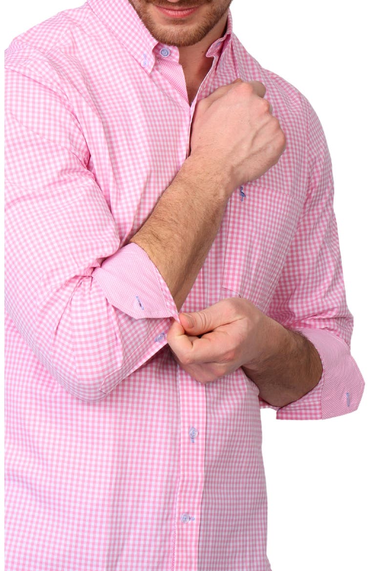 Gingham Stretch Cotton Button-Up Shirt, Alternate, color, LIGHT PINK