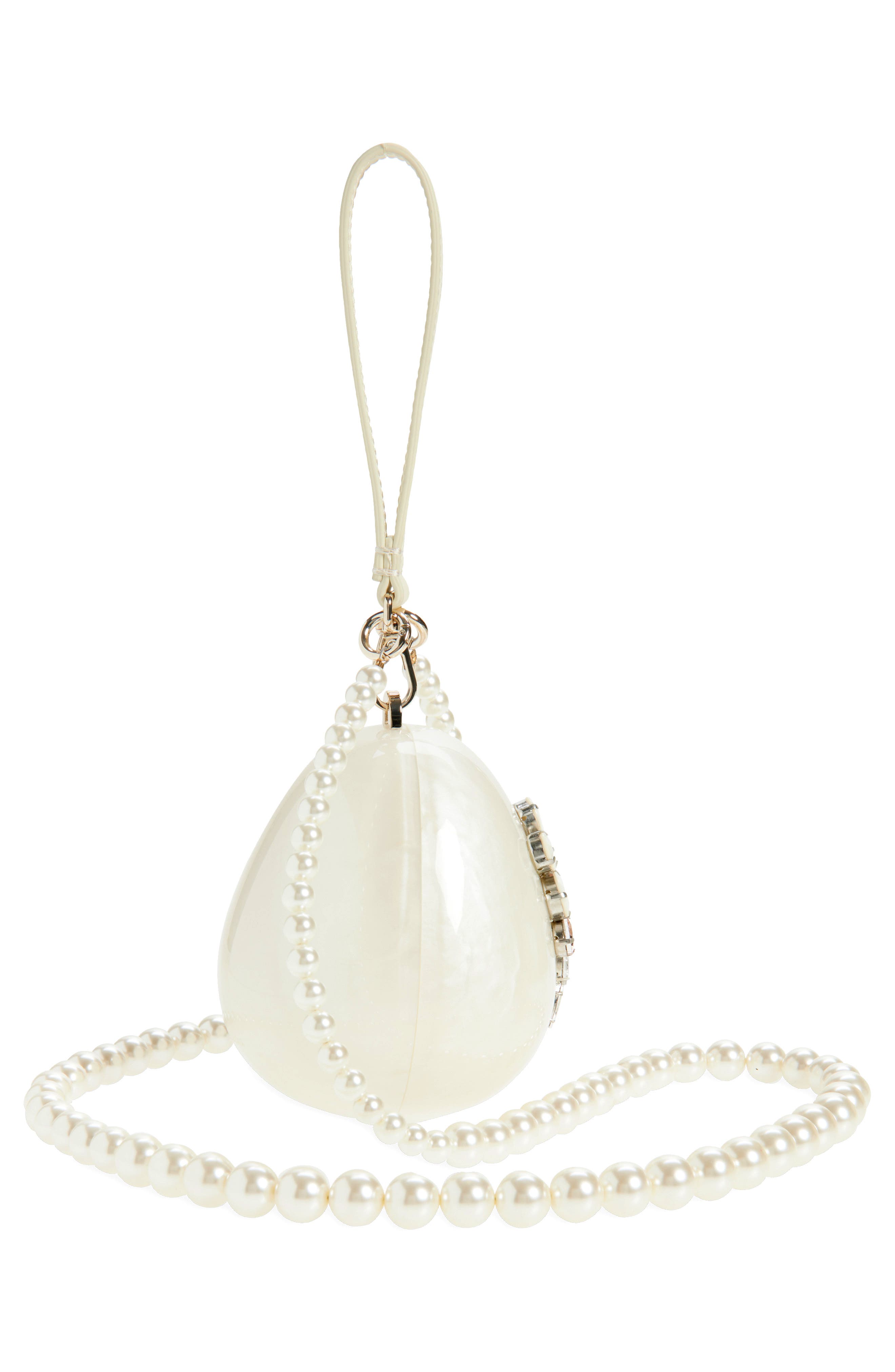 Micro Egg Clutch with Faux Pearl Strap, Alternate, color, PEARL/ OPAQUE/ CLEAR