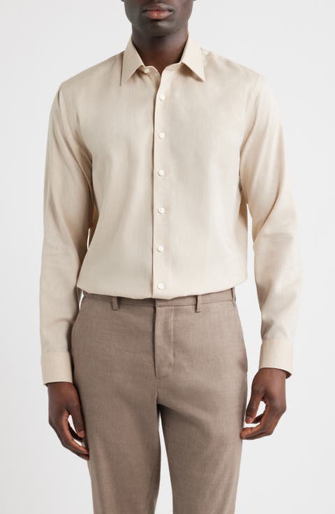 Trim Fit Premium Silk Herringbone Dress Shirt (Regular, Big & Tall)