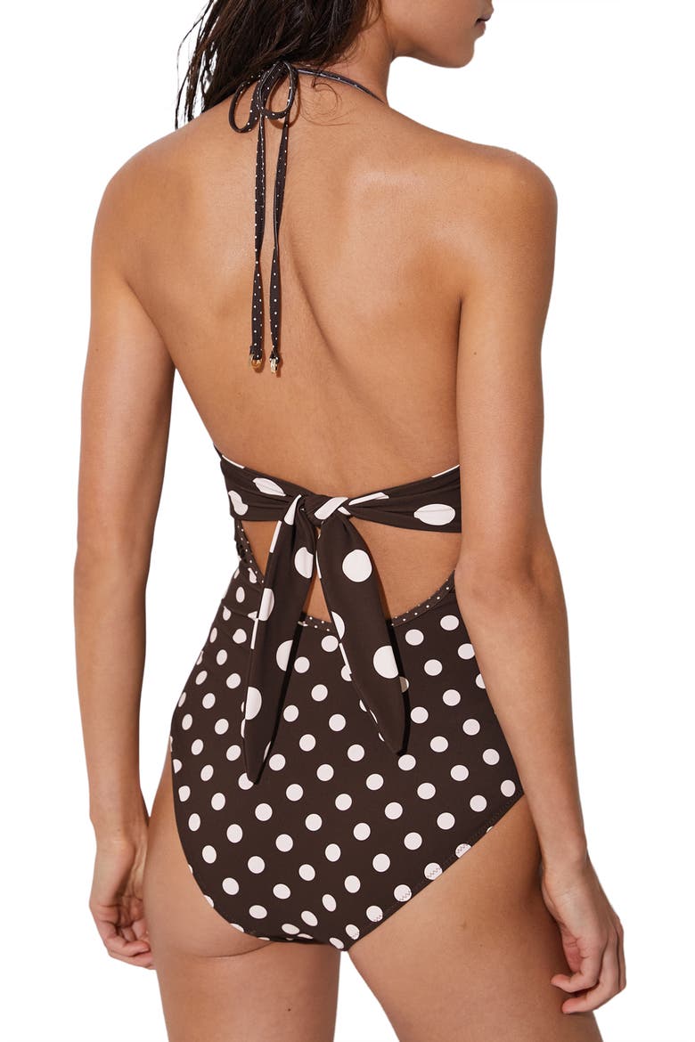 Ray Polka Dot Cutout One-Piece Swimsuit, Alternate, color, CHOCOLATE BROWN