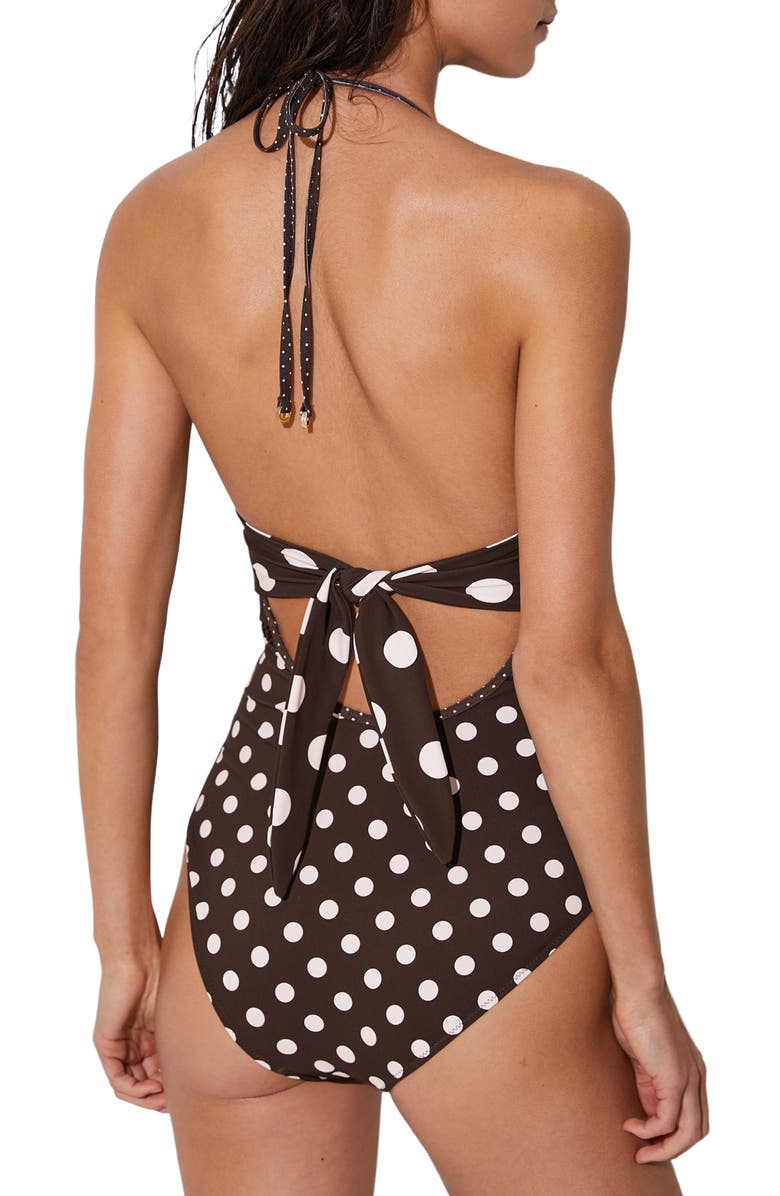 Reiss Ray Polka Dot Cutout One-Piece Swimsuit, Alternate, color, Chocolate Brown
