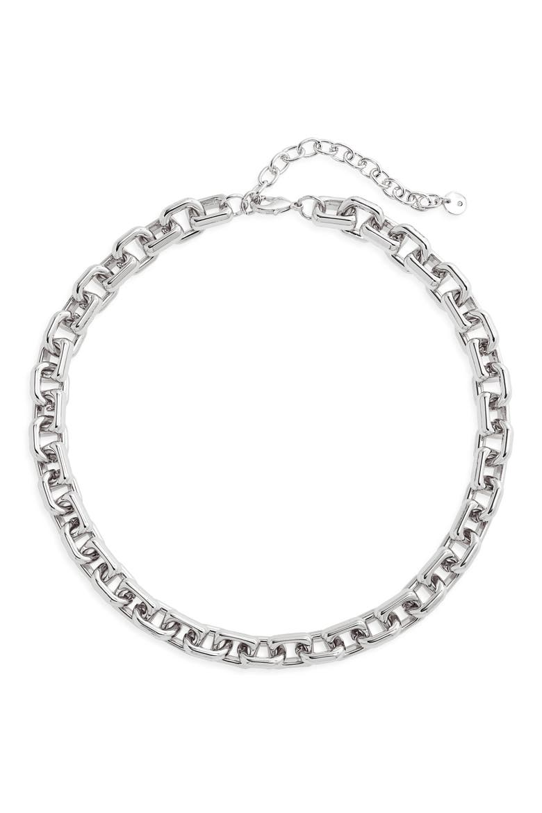 Soft Square Link Chain Necklace, Main, color, SILVER