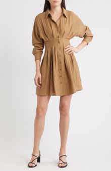 Mila Mae Long Sleeve Pleated Shirtdress