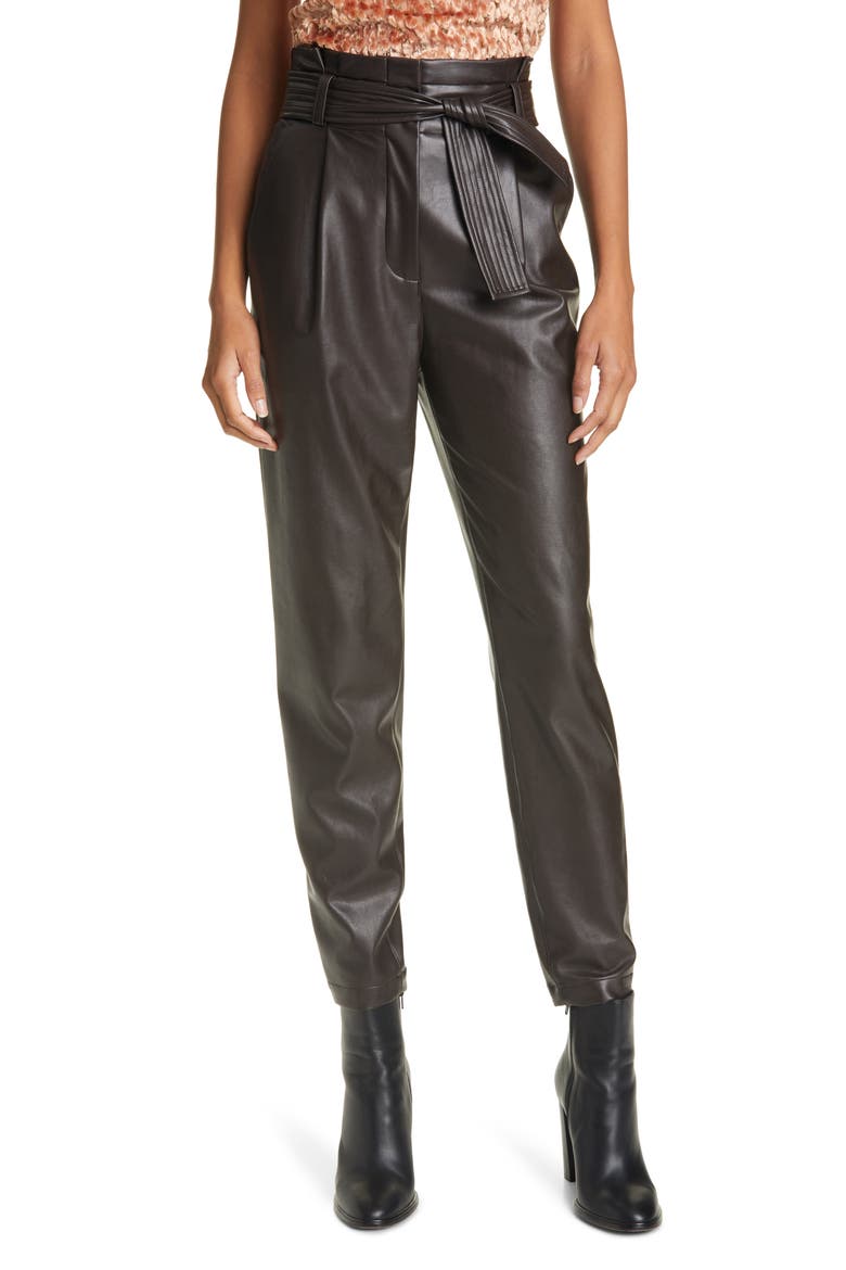 Cobey Paperbag Waist Faux Leather Pants, Main, color, CAROB