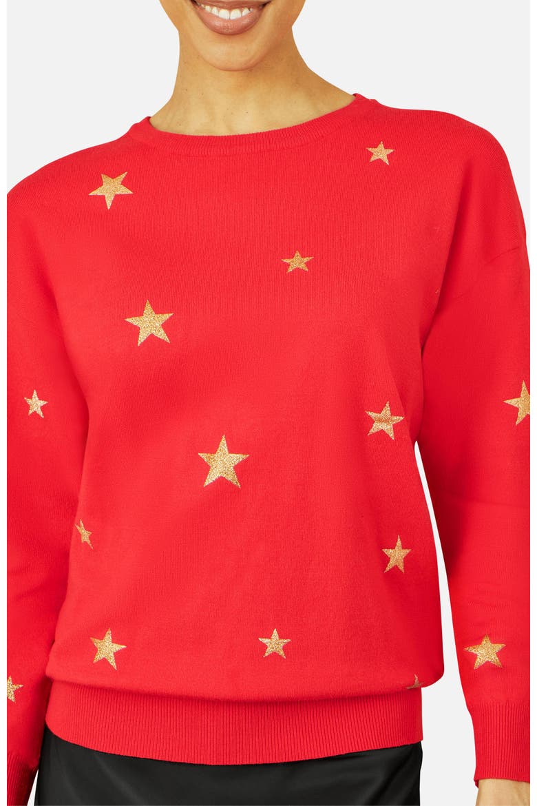 Foil Star Print Relaxed Fit Sweater, Alternate, color, Red