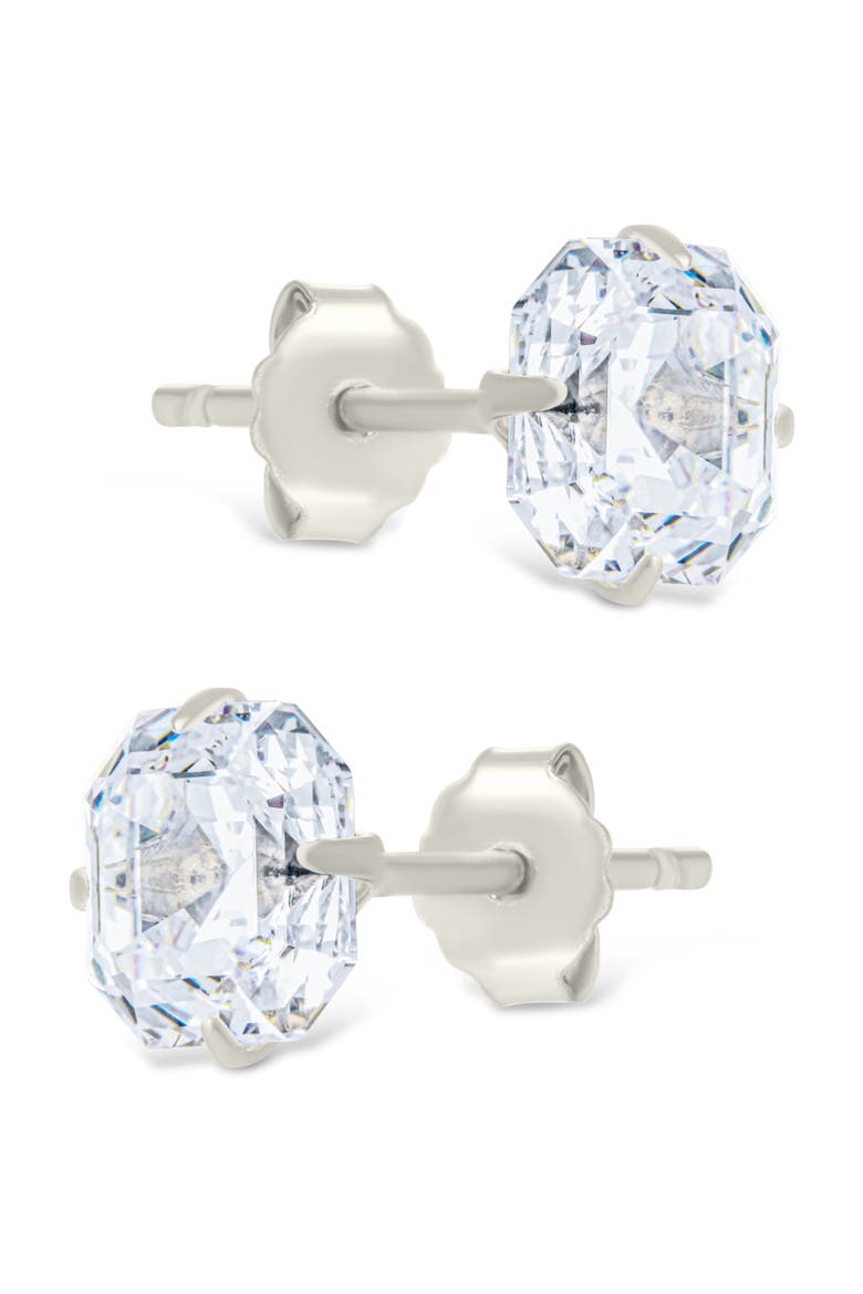 Asscher-Cut Cubic Zirconia Stud Earrings, Alternate, color, SILVER
