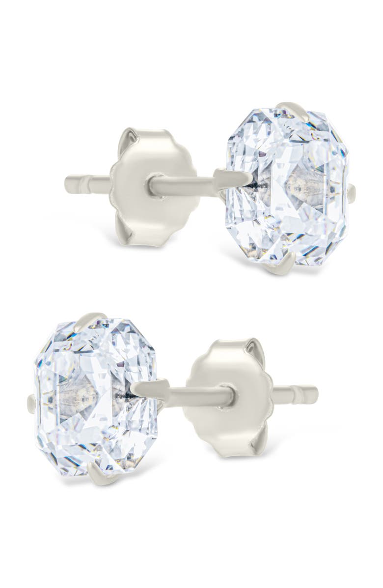 Sterling Forever Asscher-Cut Cubic Zirconia Stud Earrings, Alternate, color, Silver