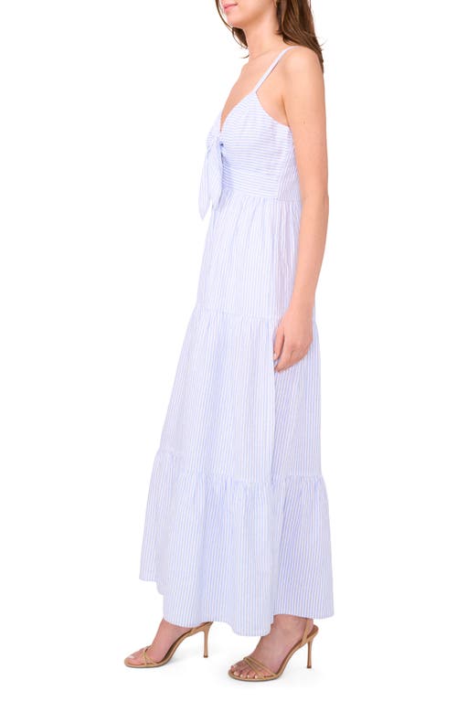 Cece Stripe Twist Front Linen Blend Maxi Dress In Cornflower
