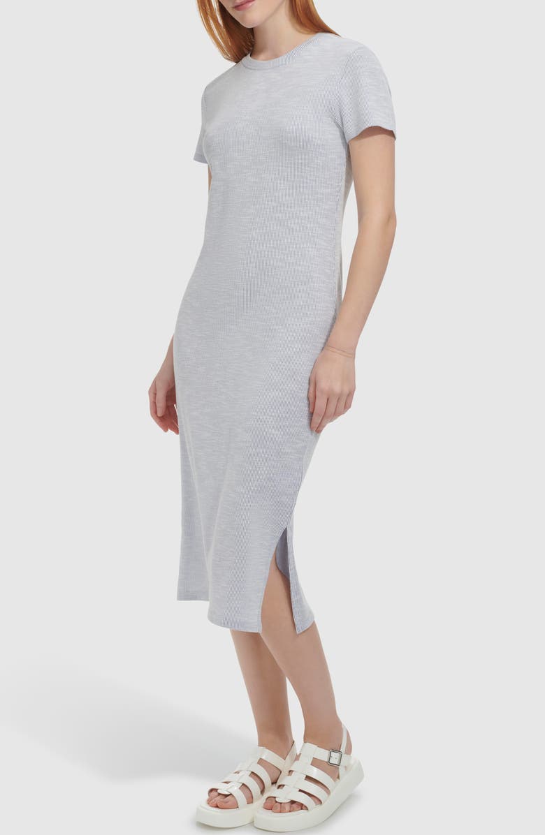 Andrew Marc Sport Pinstripe Short Sleeve Ribbed Midi Dress, Alternate, color,