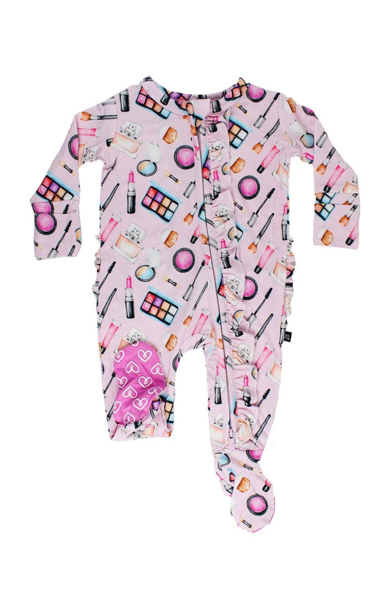 Lev Baby Makeup Print Ruffled Footie Pajamas, Main, color, Pink