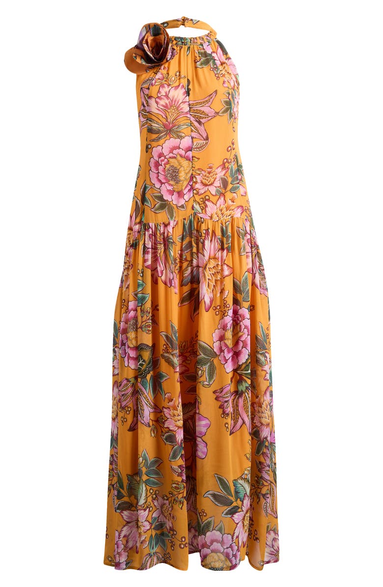 FARM Rio Wonderful Bouquet Halter Maxi Dress, Alternate, color, Orange
