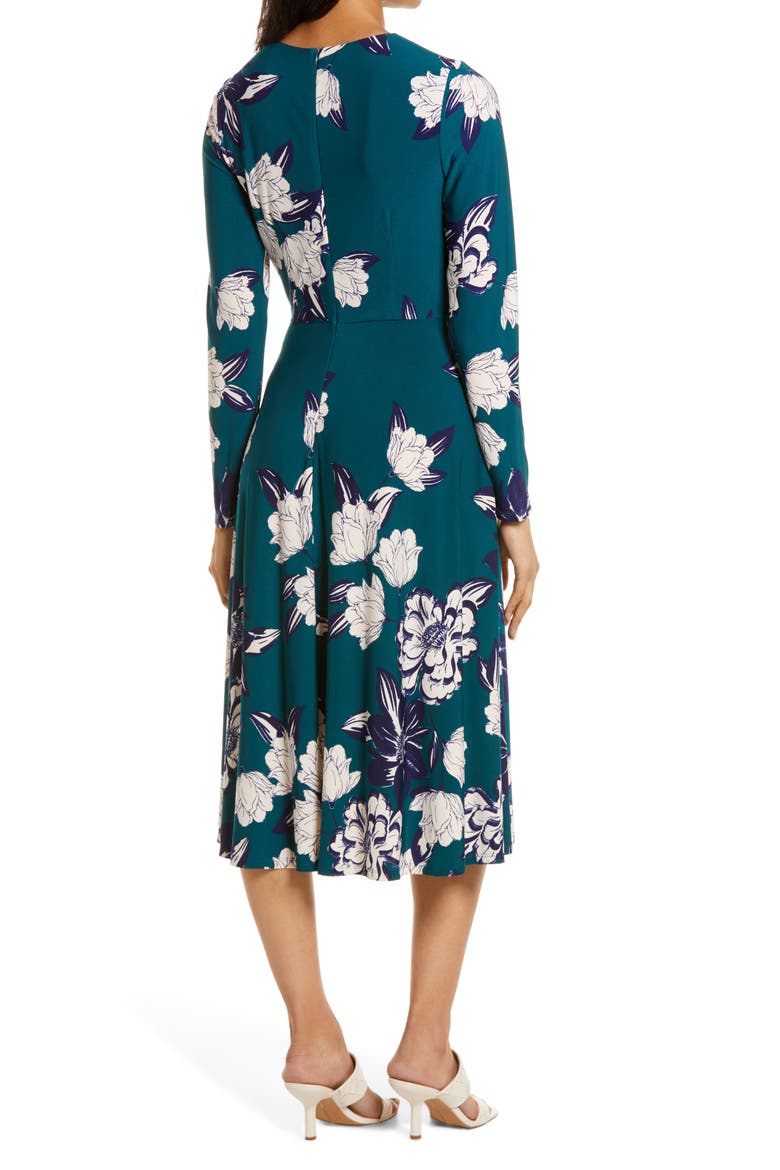 Floral Print Long Sleeve Midi Dress, Alternate, color, HUNTER