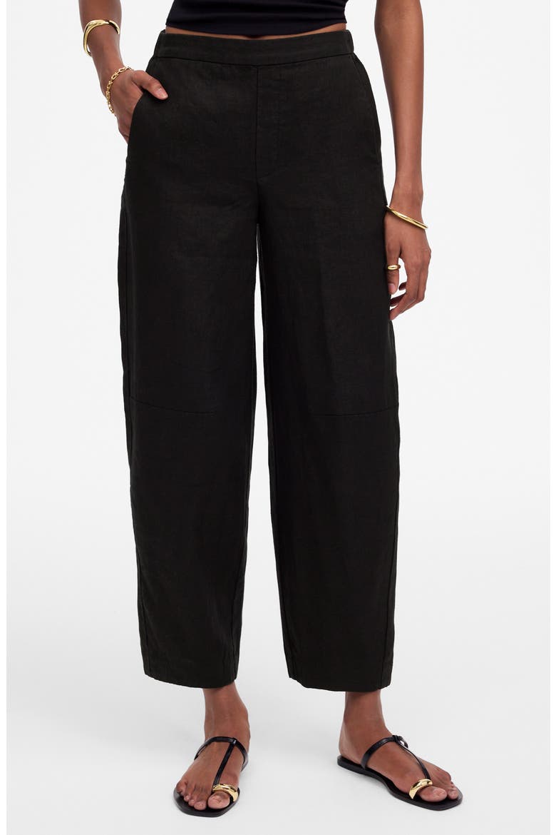 Barrel Leg Crop Linen Pants, Main, color, JET BLACK