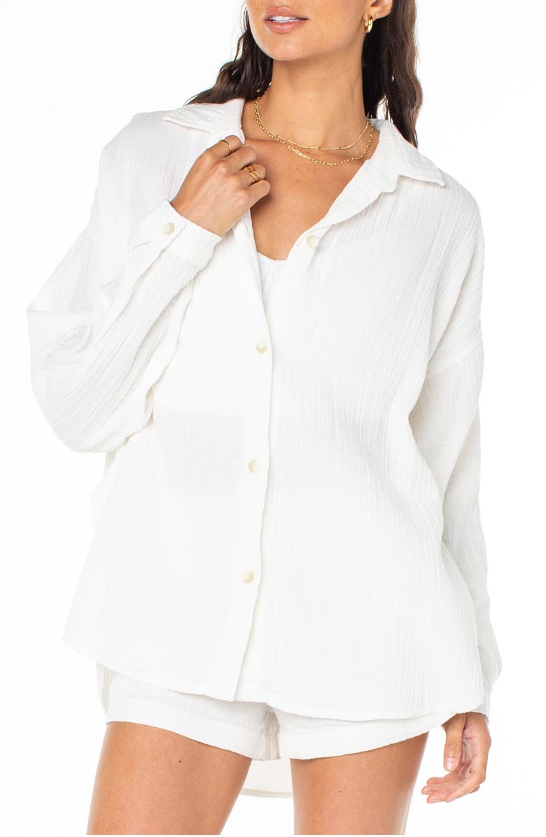 Roxy Morning Time Cotton Gauze Button-Up Shirt, Main, color, 
