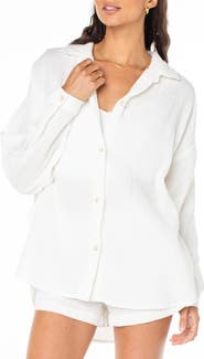 Roxy Morning Time Cotton Gauze Button-Up Shirt