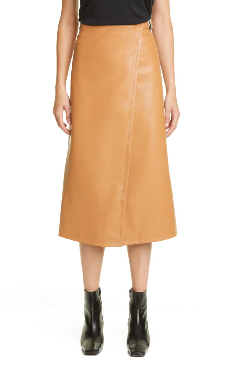 Vega Faux Leather Wrap Skirt, Main, color, TOFFEE