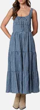 Blu Pepper Plaid Sleeveless Tiered Midi Dress