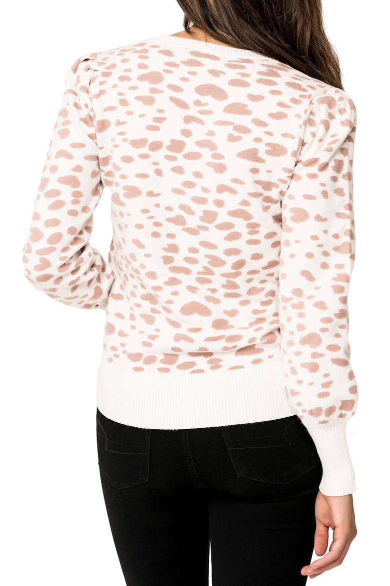 Cupid Spot Jacquard V-Neck Sweater, Alternate, color, WHITE ADOBE ROSE