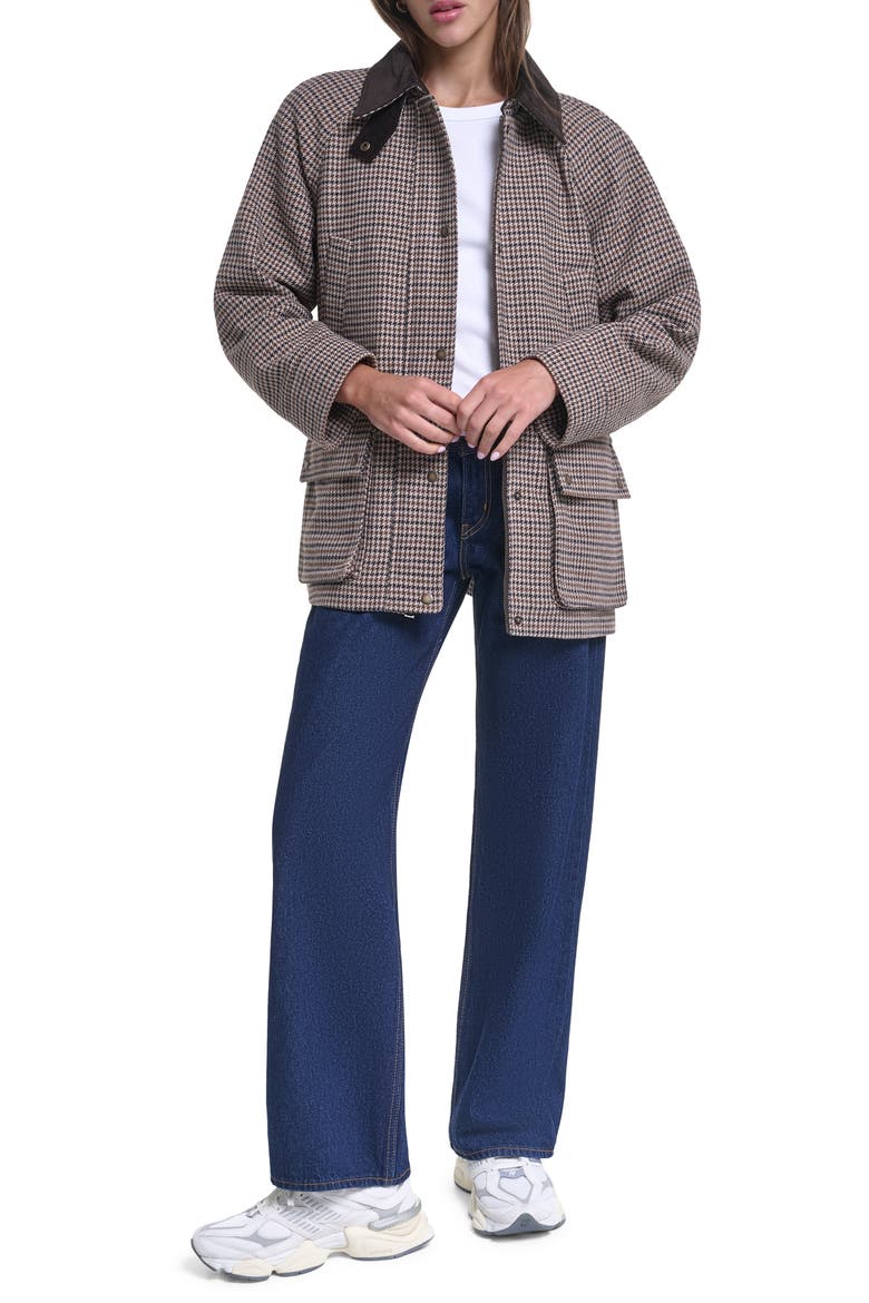 Plaid Wool Blend Barn Coat, Alternate, color, BROWN COMBO HOUNDSTOOTH