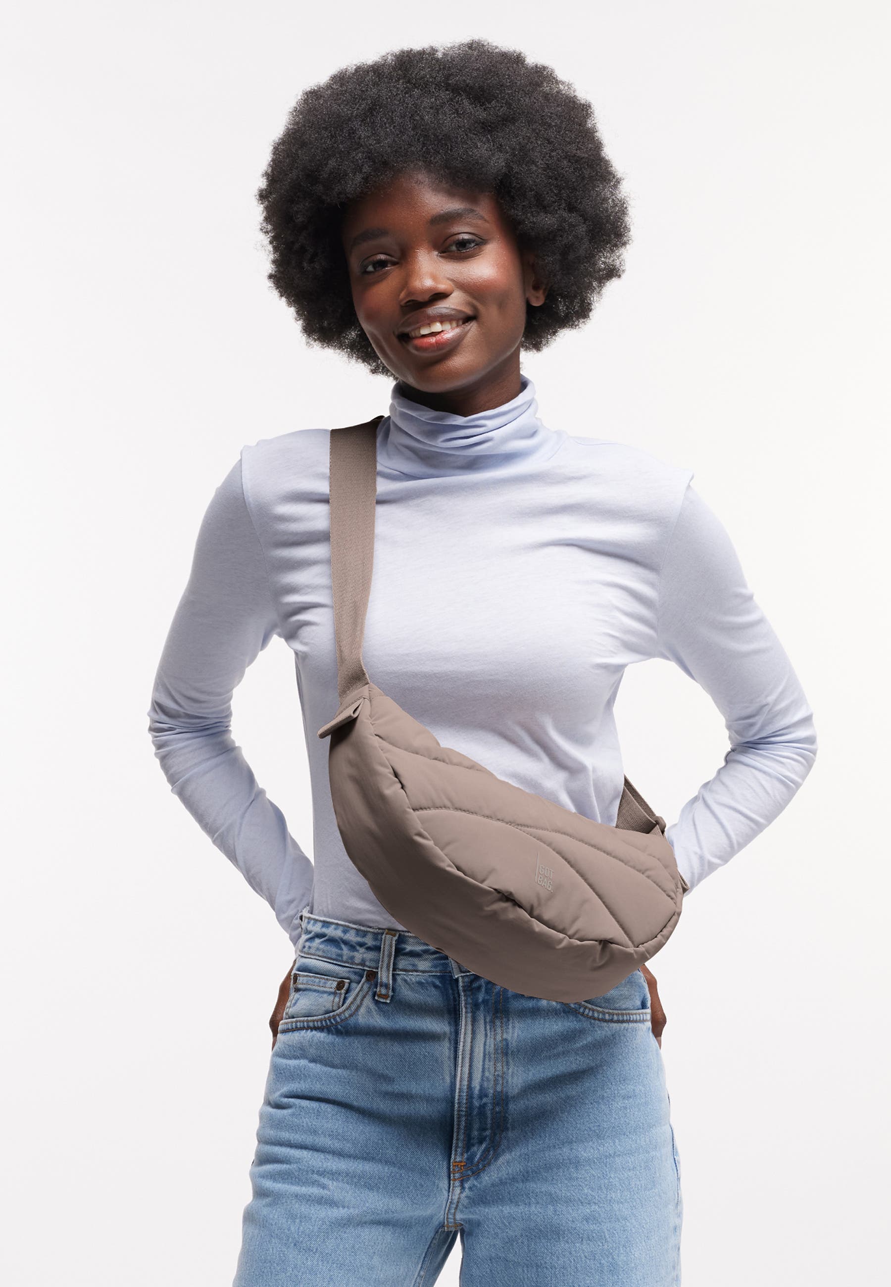 Wavy Puffer Recycled Nylon Moon Bag, Alternate, color, oyster