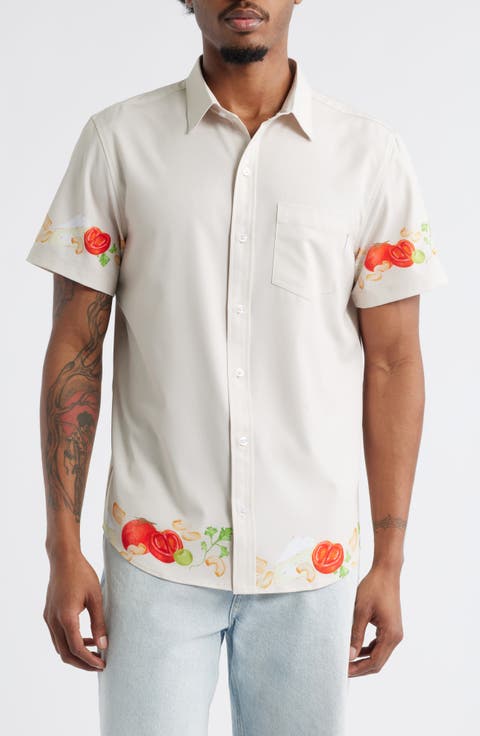 Ciao Weekend Cucina Print Short Sleeve Performance Button-Up Shirt