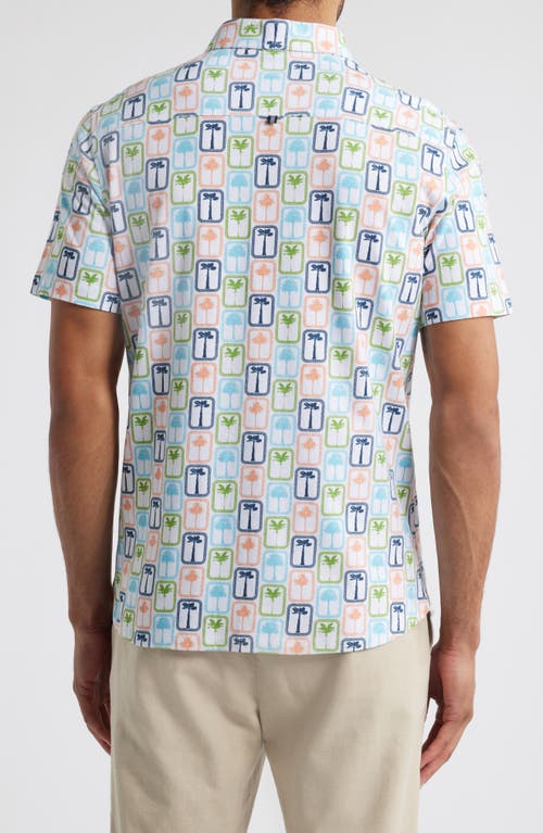 Stone Rose Boardwalk Palm Performance Short Sleeve Button-up Shirt In White