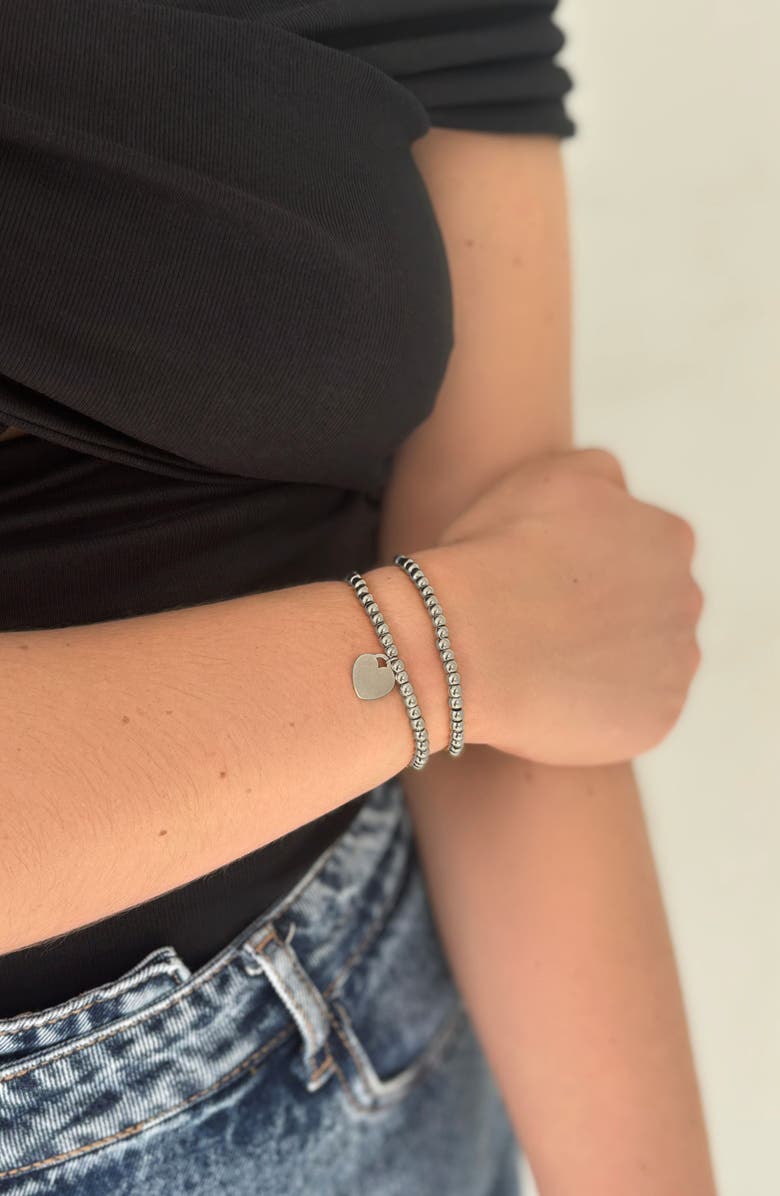 Adornia Set of 2 Beaded Heart Bracelets, Alternate, color, Silver