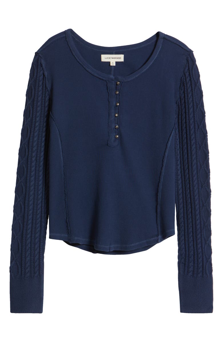 Lucky Brand Textured Sleeve Mixed Media Henley, Alternate, color, Dress Blues